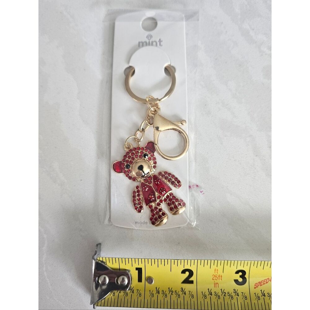 Mint Gold & Red Teddy Bear Keychain - Picture 3 of 4